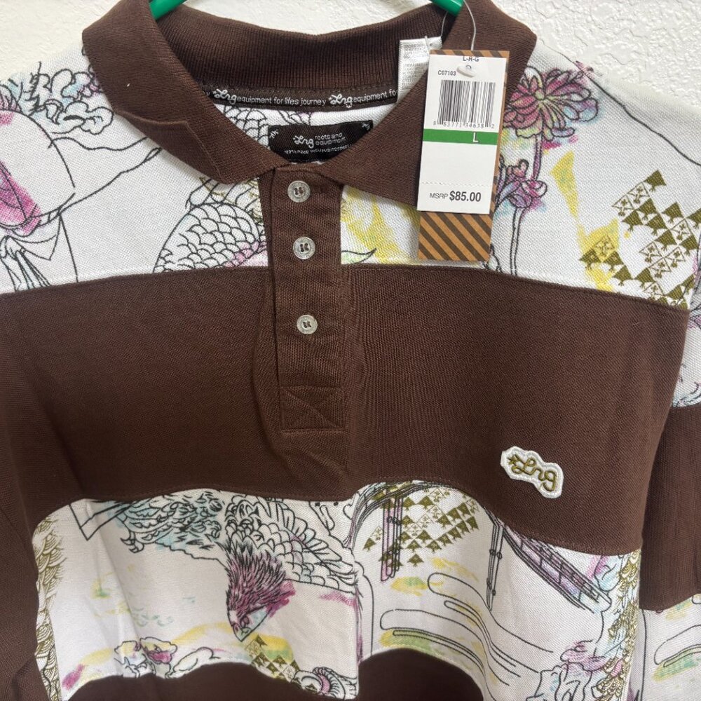 LRG Lifted Research Group Asian graphic polo ls Large brown NEW rare vintage - Picture 3 of 6